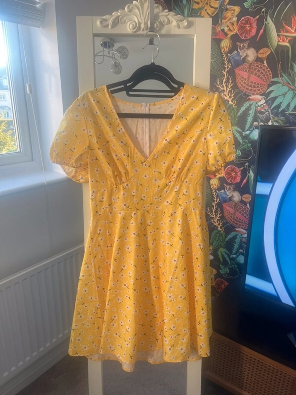 Sunny Yellow Floral V‑Neck Mini Dress